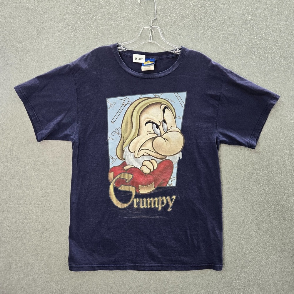 VINTAGE Disney Classics Men Shirt Medium Blue‎ Grumpy Graphic Crew Neck Tee